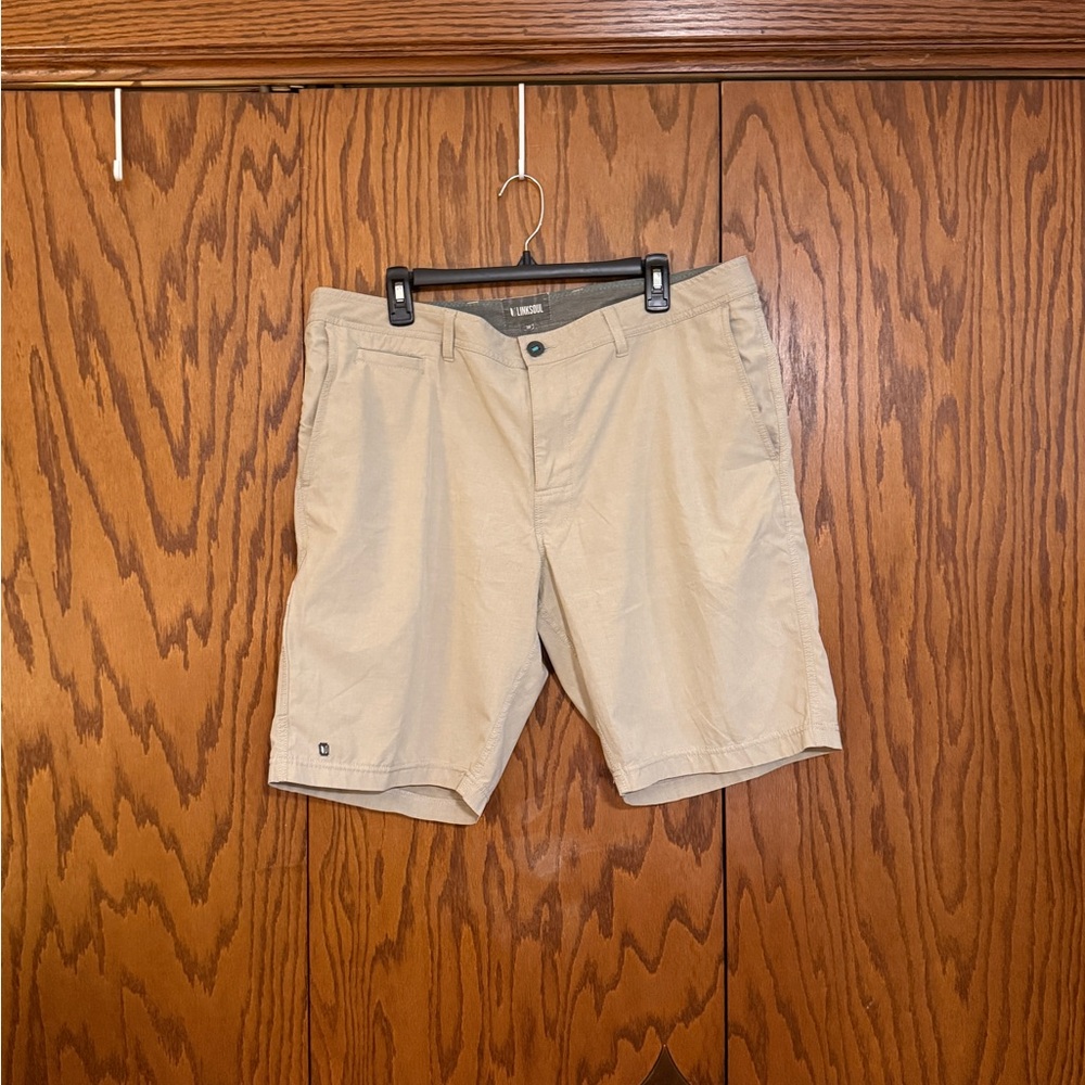 Linksoul Golf Shorts Mens 38 Khaki Stretch Performance Casual Hybrid Shorts